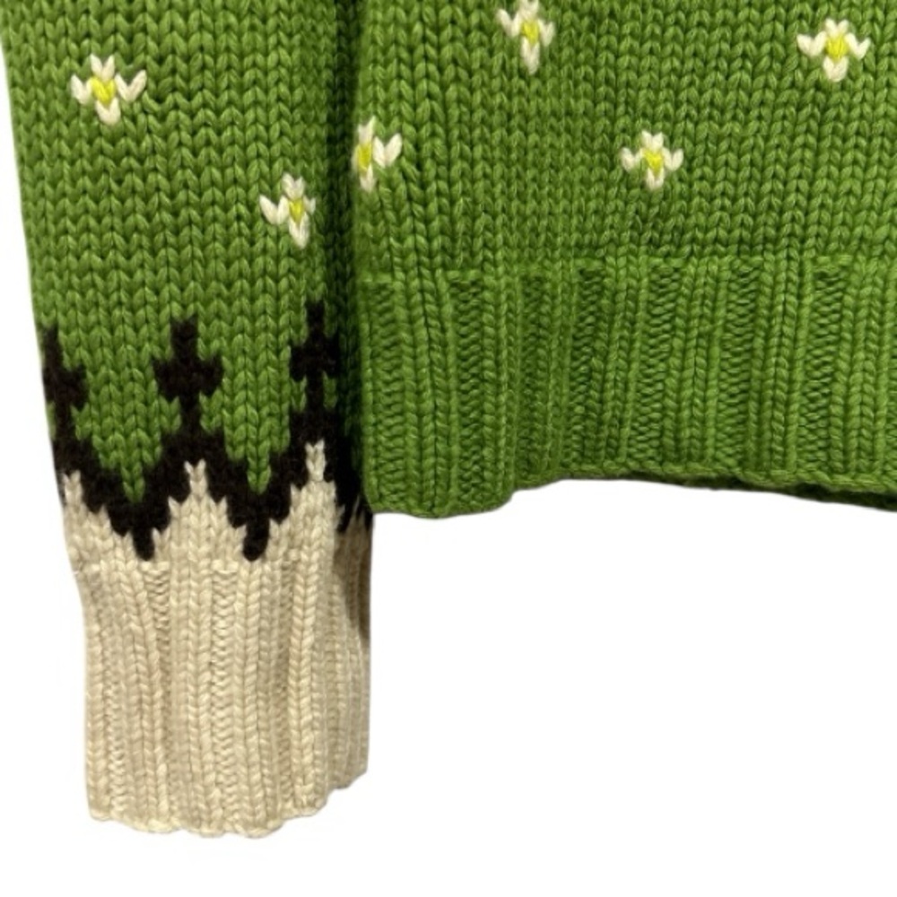 J. Crew Hand knit Fair Isle Crew Neck Sweater Angora Cashmere Wool Blend Green L - Picture 6 of 9